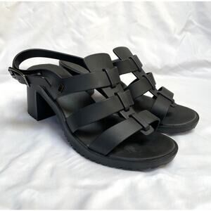 Melissa Flox High Chunky Heel Black Gladiator Fisherman Sandals Plastic Jelly, 8
